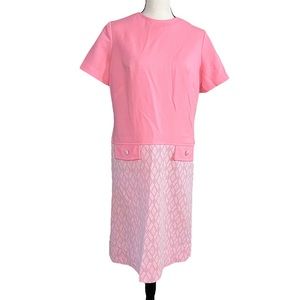 Vintage - 60s / 70s Mod Retro Pink & White Short-sleeve Handmade Midi Dress